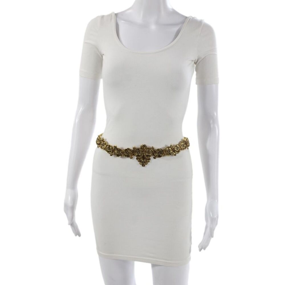 Roberto Cavalli Womens Floral Engraved Chained Waist Belt Gold Size S
